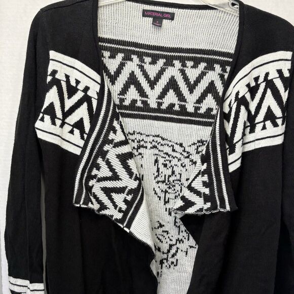 Material Girl Open Front Cardigan Black/White Aztec Tiger Women’s Size Small - Picture 2 of 7